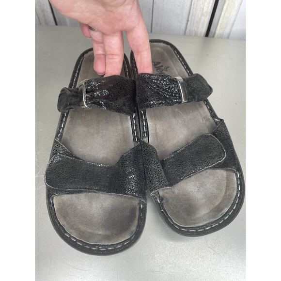 Alegria Sandals Womens 41 US 10-11 Slip On Slide Shoes Black Crackle Leather - Picture 2 of 6